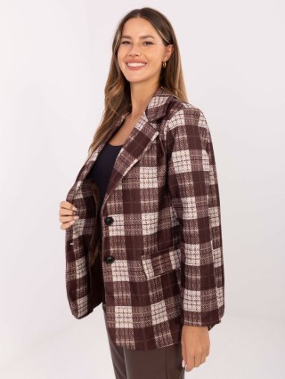 Czekoladowa marynarka w kratę z poduszkami RUE PARIS – Stylowy Wieszak