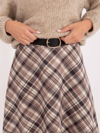 Ciemnobeżowa zamszowa spódnica w kratę z paskiem RUE PARIS – Stylowy Wieszak