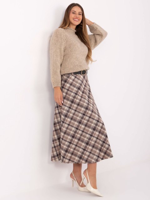 ciemnobeżowa spódnica midi w kratę