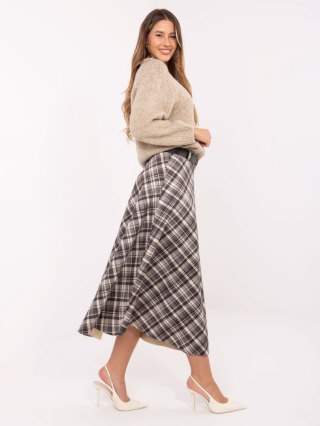 Ciemnoszara rozkloszowana spódnica w kratę z paskiem RUE PARIS – Stylowy Wieszak