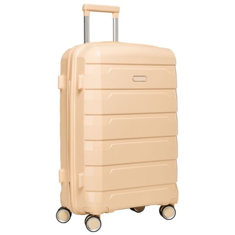 Zestaw walizek w beżowym kolorze wykonanych z polipropylenu z wysuwanymi rączkami - Peterson