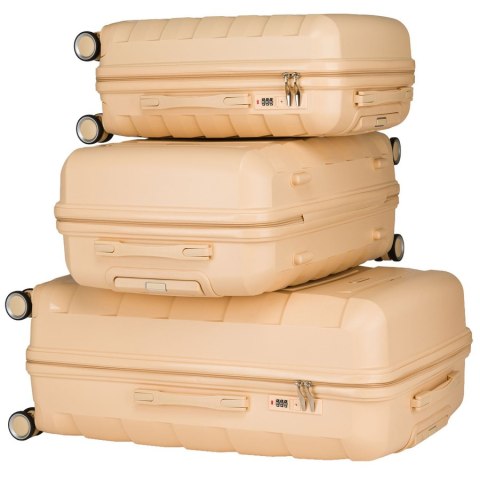 Zestaw walizek w beżowym kolorze wykonanych z polipropylenu z wysuwanymi rączkami - Peterson