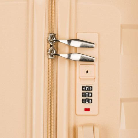 Zestaw walizek w beżowym kolorze wykonanych z polipropylenu z wysuwanymi rączkami - Peterson