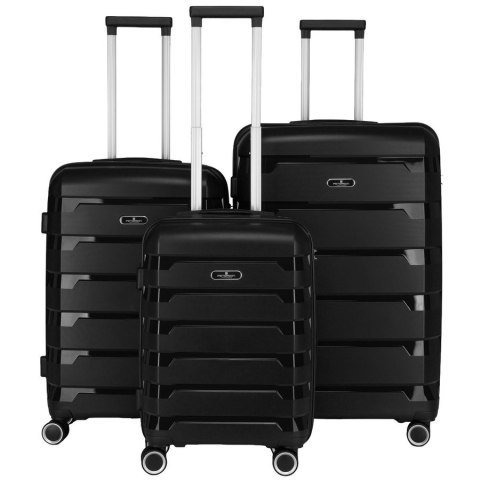 Zestaw walizek w czarnym kolorze wykonanych z polipropylenu z zamkami szyfrowanymi - Peterson