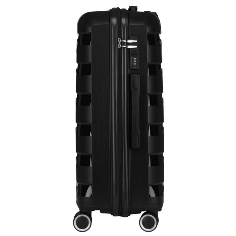 Zestaw walizek w czarnym kolorze wykonanych z polipropylenu z zamkami szyfrowanymi - Peterson