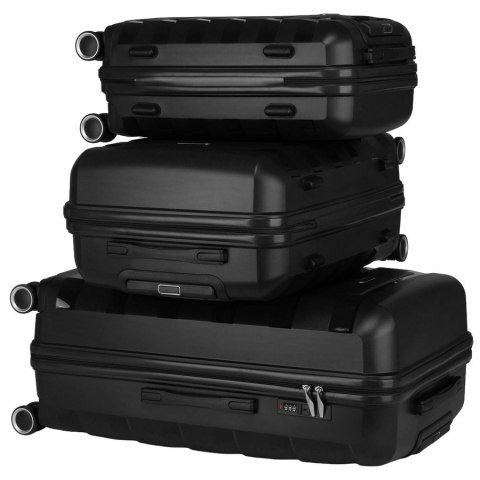 Zestaw walizek w czarnym kolorze wykonanych z polipropylenu z zamkami szyfrowanymi - Peterson