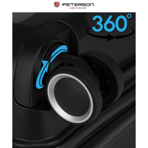 Zestaw walizek w czarnym kolorze wykonanych z polipropylenu z zamkami szyfrowanymi - Peterson