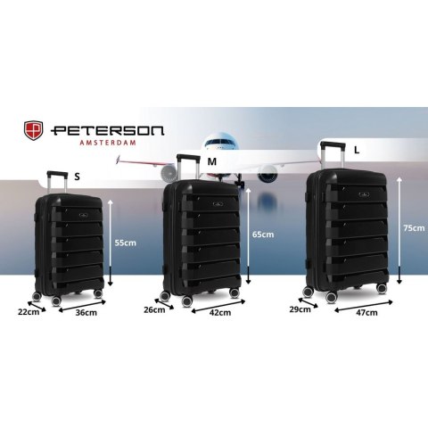 Zestaw walizek w czarnym kolorze wykonanych z polipropylenu z zamkami szyfrowanymi - Peterson