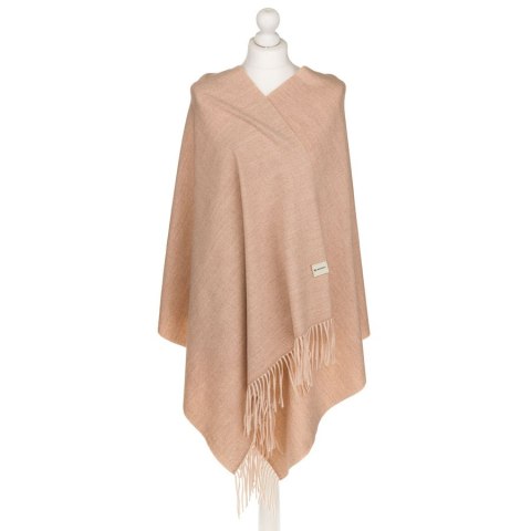 Beżowy szal damski z poliestru i wiskozy ozdobiony frędzlami - Rovicky