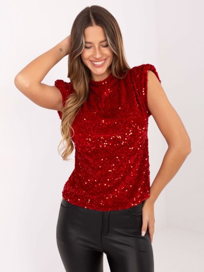 Czerwona welurowa bluzka z cekinami ITALY MODA – Stylowy Wieszak