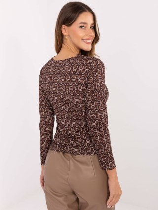 Czekoladowa elegancka bluzka we wzory RUE PARIS – Stylowy Wieszak