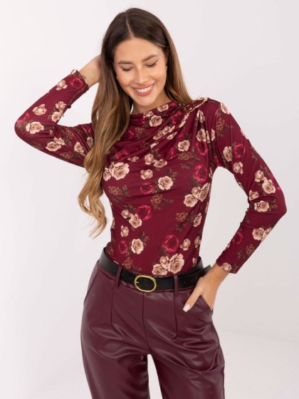 Burgundowa elegancka bluzka w kwiaty RUE PARIS – Stylowy Wieszak