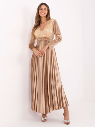 Beżowa wieczorowa sukienka z cekinami ITALY MODA – Stylowy Wieszak