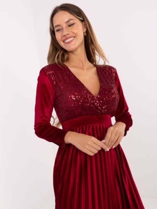 Bordowa maxi sukienka z kopertowym dekoltem ITALY MODA – Stylowy Wieszak