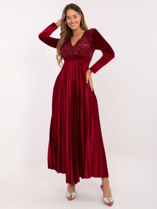 Bordowa maxi sukienka z kopertowym dekoltem ITALY MODA – Stylowy Wieszak