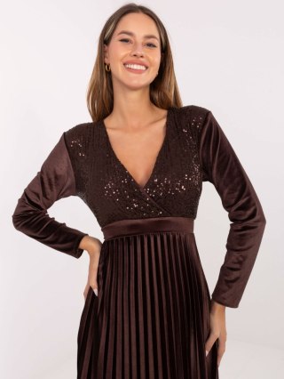 Ciemnobrązowa maxi sukienka z cekinami ITALY MODA – Stylowy Wieszak