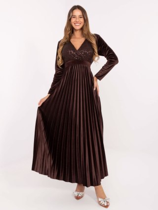 Ciemnobrązowa maxi sukienka z cekinami ITALY MODA – Stylowy Wieszak