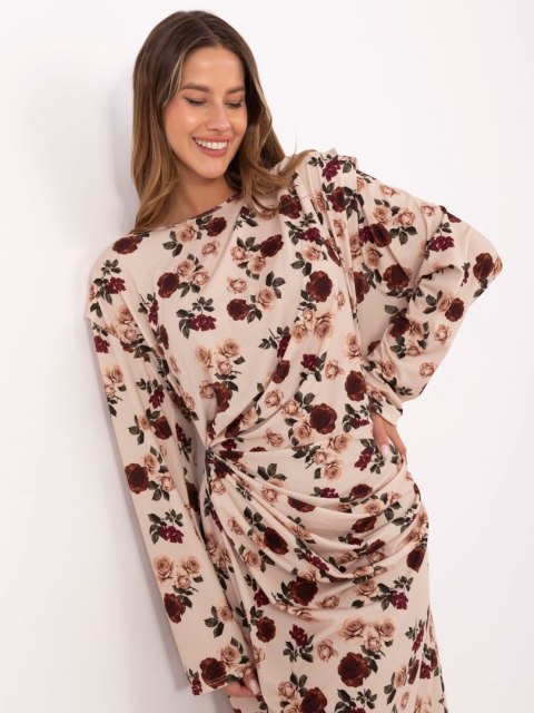 sukienka w kwiatowy nadruk beżowa