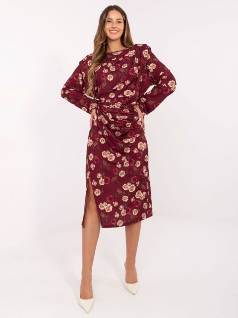 bordowa sukienka midi w kwiaty RUE PARIS