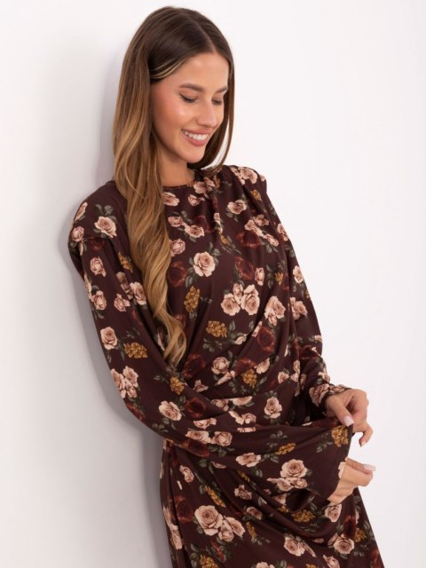 brązowa sukienka midi w kwiaty RUE PARIS