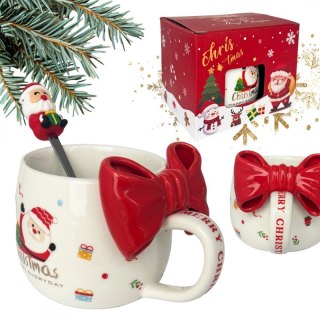 Kubek świąteczny z kokardą – zestaw w pudełku z łyżeczką 400 ml | Stylowy Wieszak