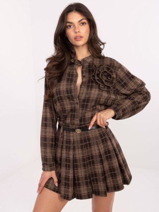 Brązowa mini spódnica w kratę z paskiem ITALY MODA L/XL