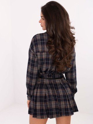 Granatowa plisowana mini spódnica w kratę z paskiem ITALY MODA L/XL