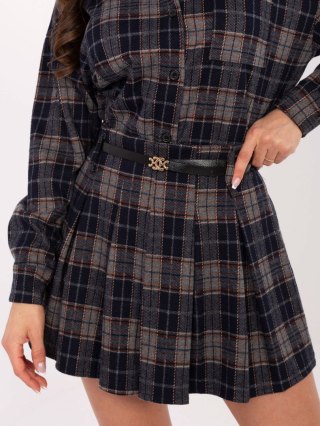Granatowa plisowana mini spódnica w kratę z paskiem ITALY MODA L/XL