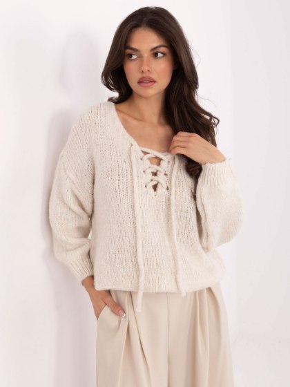Jasnobeżowy sweter oversize z domieszką wełny ITALY MODA – Stylowy Wieszak