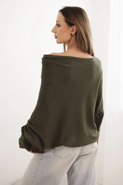 Sweter damski wiskozowy asymetryczny typu nietoperz khaki