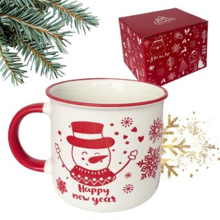 Świąteczny Kubek Ceramiczny 350 ml Bałwanek Happy New Year + Pudełko Prezentowe KB13