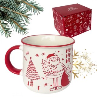 Świąteczny Kubek Ceramiczny 350 ml z Motywem Mikołaja + Pudełko Prezentowe KB14