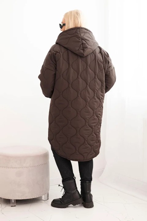 Kurtka damska Plus Size pikowana z kapturem brązowa