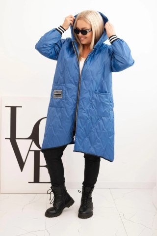 Kurtka damska Plus Size pikowana z kapturem i sportowymi mankietami jasno jeansowa – Stylowy Wieszak