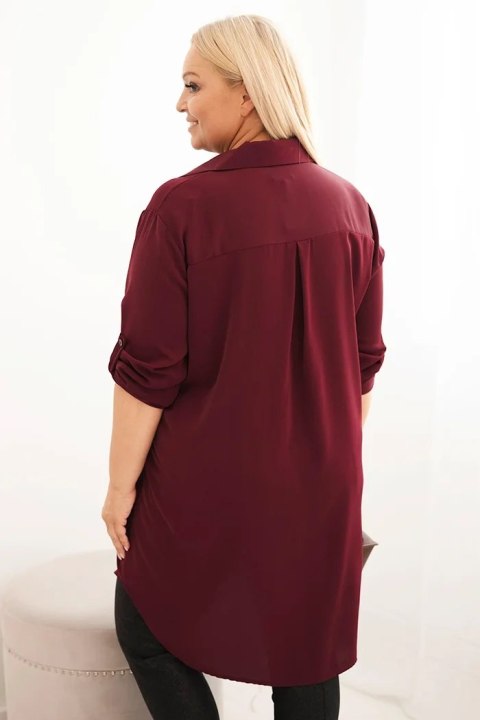Sukienka damska koszulowa Plus Size z dłuższym tyłem i podwijanym rękawem śliwkowa