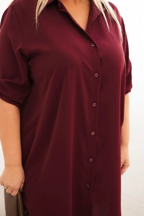 Sukienka damska koszulowa Plus Size z dłuższym tyłem i podwijanym rękawem śliwkowa
