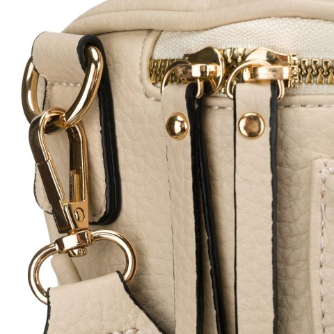 Beżowa listonoszka damska ze skóry ekologicznej zamykana suwakiem - Rovicky