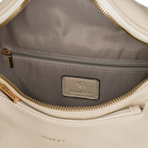 Beżowa listonoszka damska ze skóry ekologicznej zamykana suwakiem - Rovicky