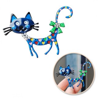 Broszka ozdobna Niebieski Kot BZ149 – kolorowa broszka w serca z kokardą