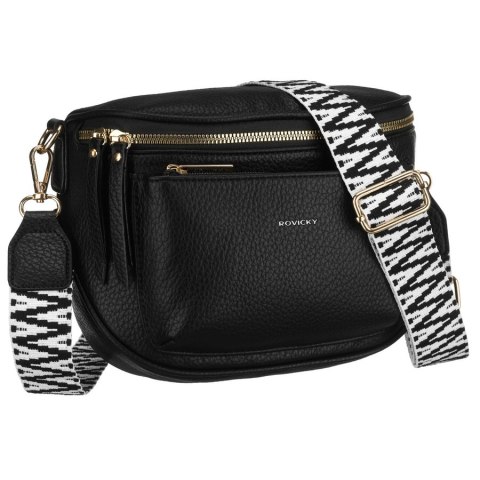 Czarna listonoszka damska ze skóry ekologicznej zawieszona na regulowanym pasku - Rovicky