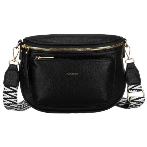 Czarna listonoszka damska ze skóry ekologicznej zawieszona na regulowanym pasku - Rovicky