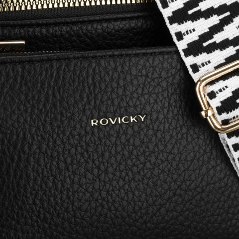 Czarna listonoszka damska ze skóry ekologicznej zawieszona na regulowanym pasku - Rovicky