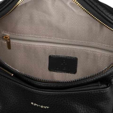 Czarna listonoszka damska ze skóry ekologicznej zawieszona na regulowanym pasku - Rovicky