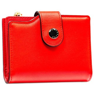 Czerwony portfel damski ze skóry ekologicznej zamykany na suwak i zatrzask - Peterson