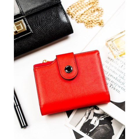 Czerwony portfel damski ze skóry ekologicznej zamykany na suwak i zatrzask - Peterson