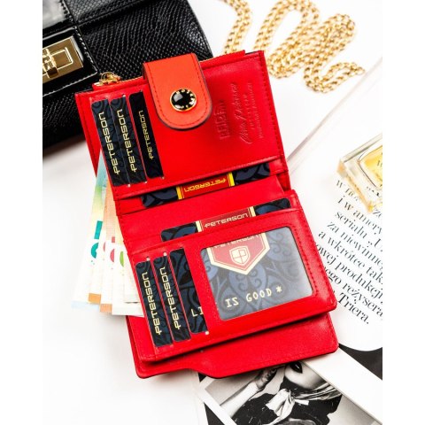 Czerwony portfel damski ze skóry ekologicznej zamykany na suwak i zatrzask - Peterson