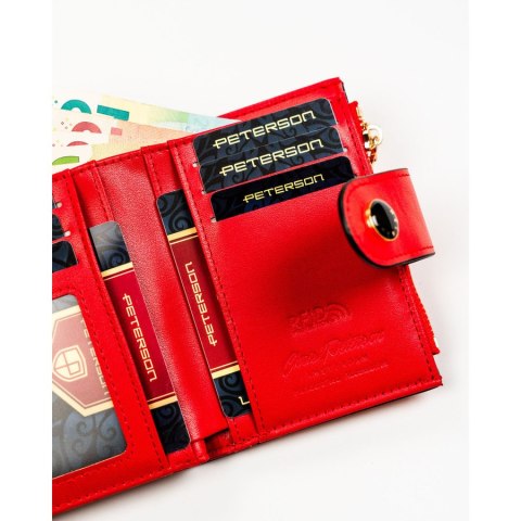 Czerwony portfel damski ze skóry ekologicznej zamykany na suwak i zatrzask - Peterson