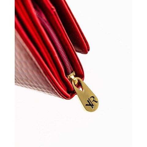 Duży, lakierowany portfel damski ze skóry naturalnej w czerwonym kolorze zamykany na zatrzask - Rovicky