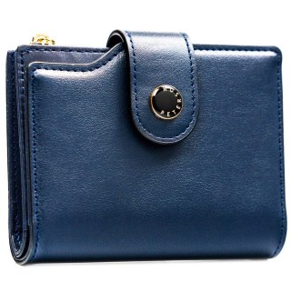 Granatowy portfel damski ze skóry ekologicznej z systemem RFID - Peterson