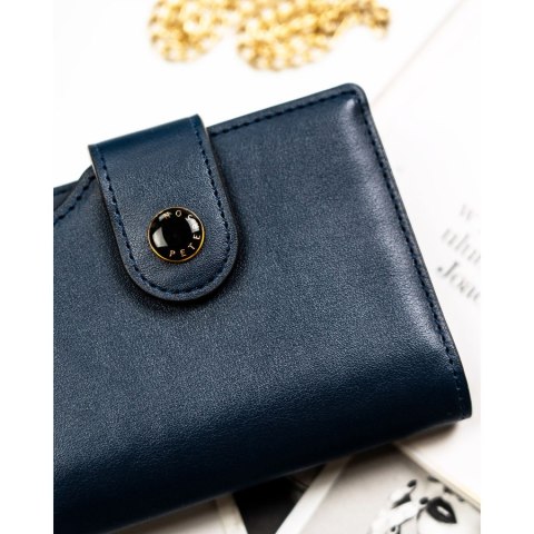 Granatowy portfel damski ze skóry ekologicznej z systemem RFID - Peterson